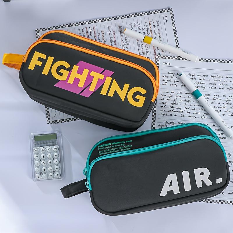 1pcs Slogan Fighting 3-Layer Large Capacity Pencil Case Portable Handle Durable Color Pen Bag Dirty Resistant Pouch