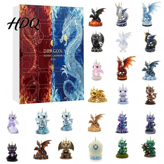 Desktop Ornament Set Dragon Advent Calendar 2D Christmas Countdown Box with Daily Surprise Gift Acrylic Pendants Festive Tree Hanging Decor Holiday