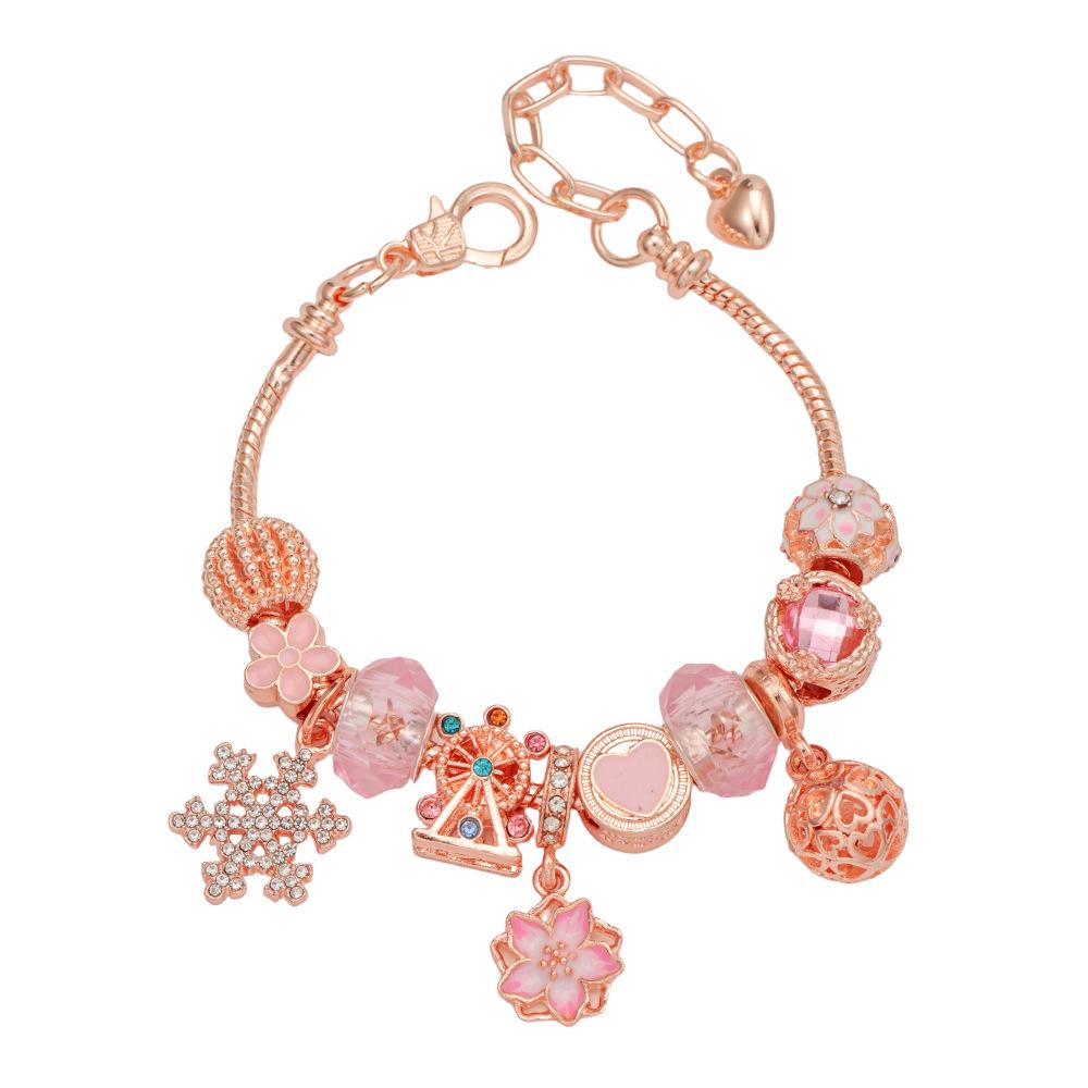 Luxury Rose Gold Sakura Snowflake Beaded Bracelet - Valentine's Day Gift