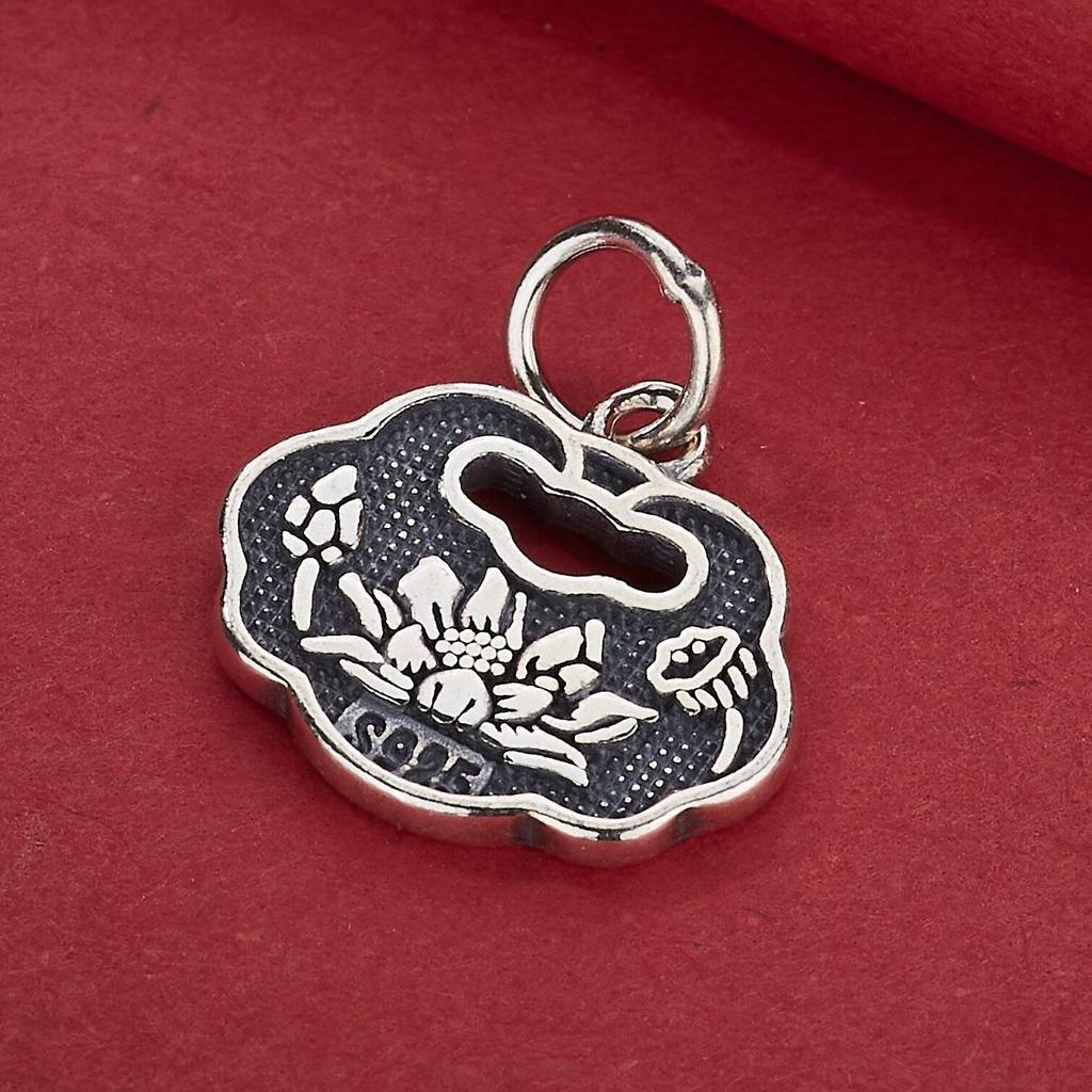 S925 Sterling Silver Lotus Pendant Charm - Chinese Style for DIY Beaded Bracelets, Necklaces, and Peace Lock Accessories