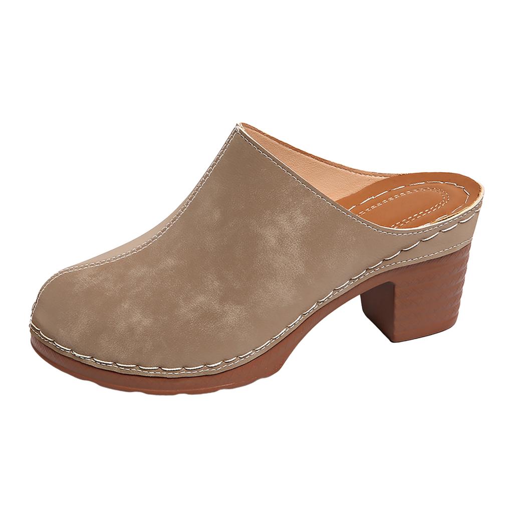 Women'S Retro Suede Mid Heel Mules With Chunky Heels And Vintage Stitching. Wedding Beach Sandals For Women Sandals Women Sexy