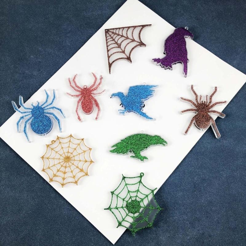 Glossy Silicone Resin Molds Halloween Spiders Keychain Mold DIY Pendant Ornaments Jewelry Epoxy Resin Crafting Mold