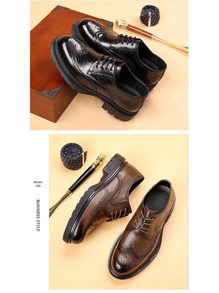 Men's Genuine Leather Brogue Shoes - Formal, Trendy High-end British Style with Thick Soles