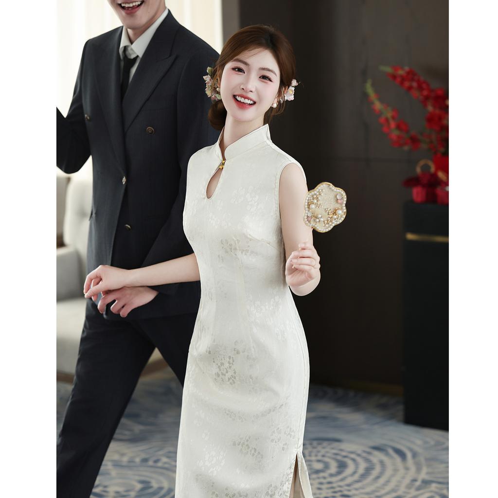 Chinese Style Sleeveless Modern Cheongsam Dress Bride Engagement Toast Wedding Daily Temperament Dignified Atmosphere