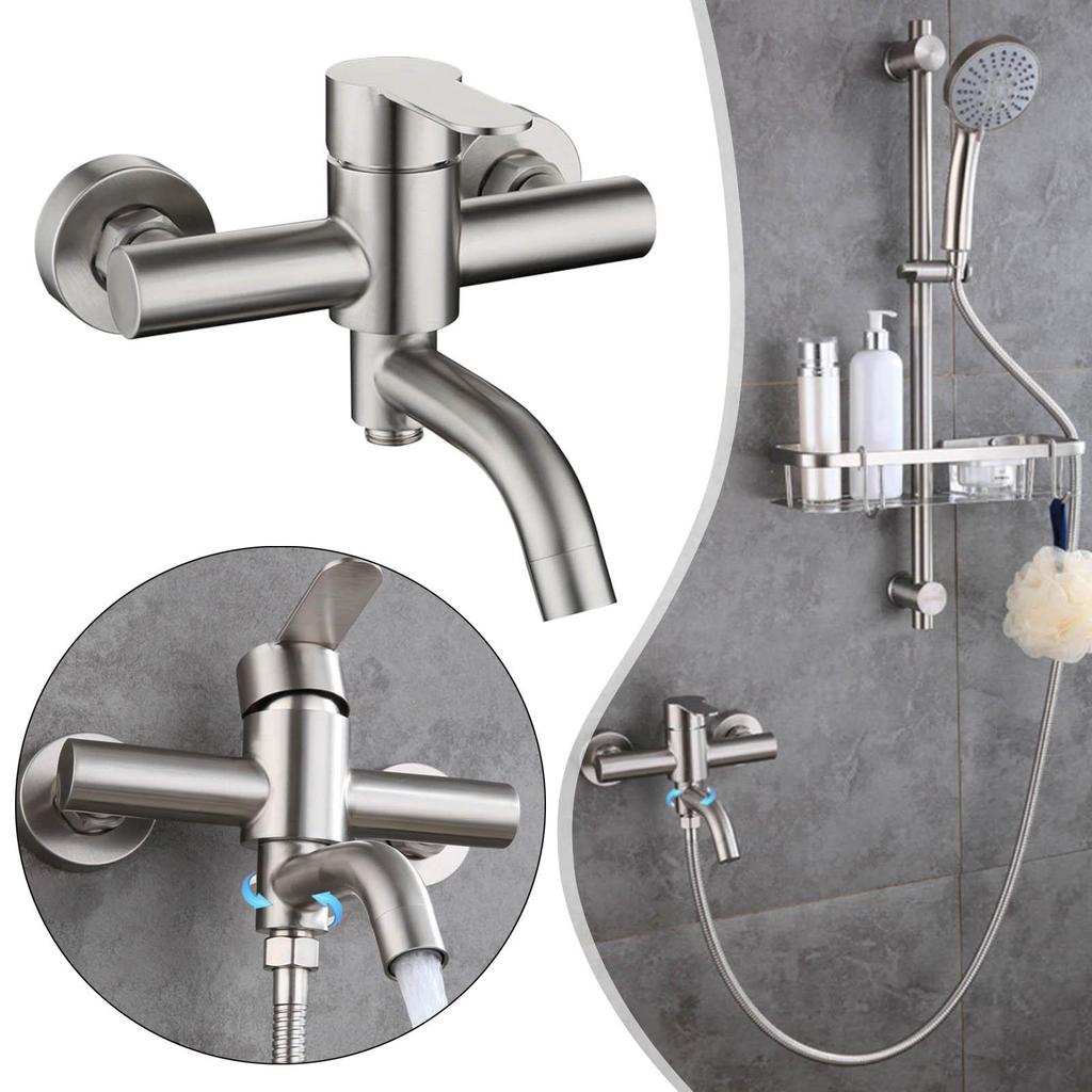 Stainless Steel Bathroom Shower Mixer Faucet Wall Mounted Hot Cold Water Dual Spout Mixer Tap Universal Shower Diverter System