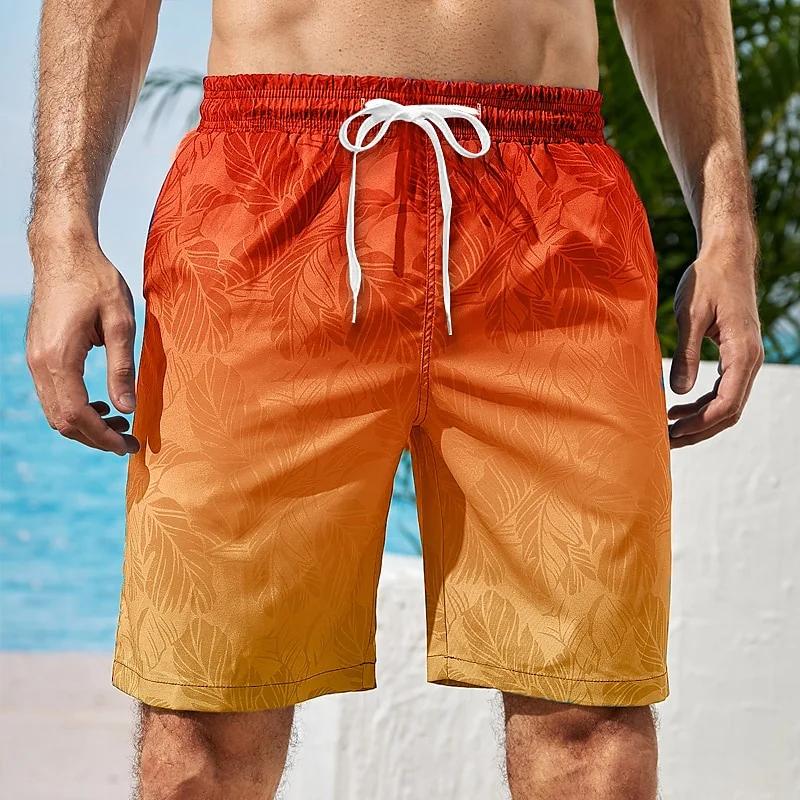 Full Print Gradient Color Beach Shorts For Men 3D Printed Men's Summer Casual Vacation Board Shorts Loose Surf Swim Trunks