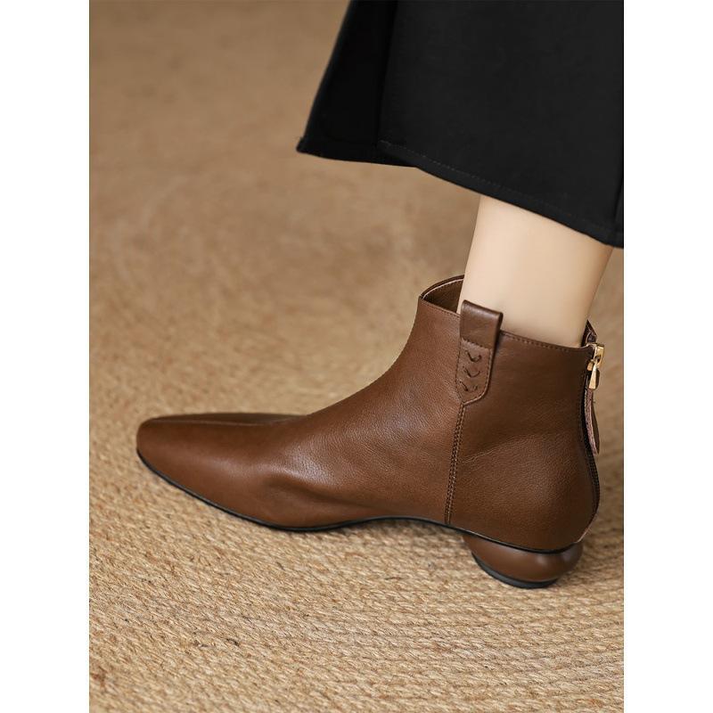 Small Pointed Ankle Bare Boots After Autumn And Winter Zipper Thick Heel Medium Heel Short Boots Versatile Huge Soft Single Boots Women