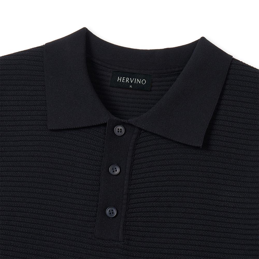 HERVINO Cable Collar Muscle Fit Short Sleeve Knit [Navy]
