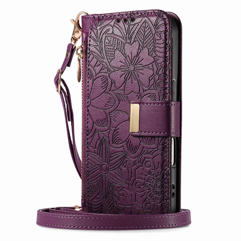 Floral Leather Wallet Case for Samsung Galaxy A05-A71 / S24-S25 series...with Detachable Shoulder Strap