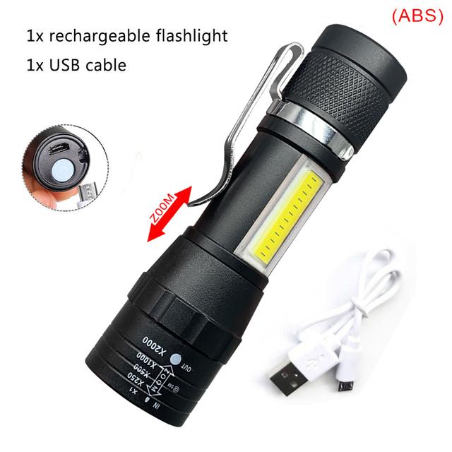 Q5 LED Mini Flashlight Built In Battery Zoom Torch COB Lamp 2000 Lumens Adjustable Outdoor Waterproof emergency Pocket Light