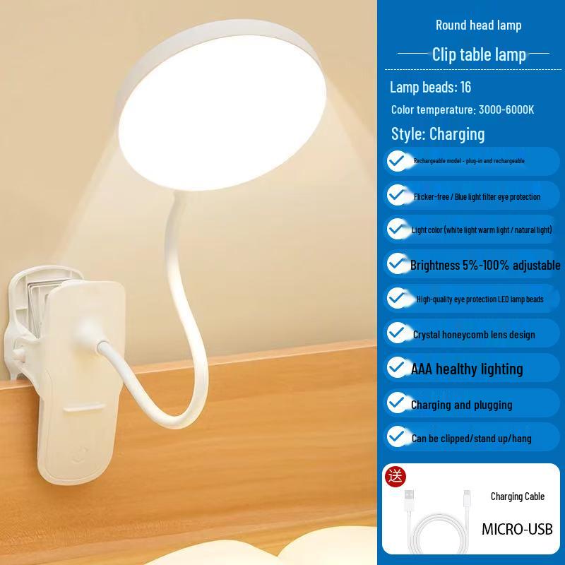 Clip-On LED Desk Lamp with Eye Protection, Night Light & Three Color Modes – Ideal for Dorms, Bedside, and Students