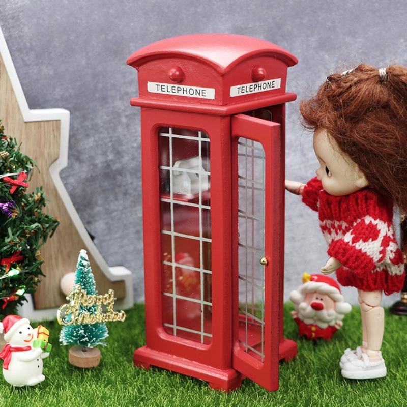 Mini Phone Booth Model Dollhouse Decorative Miniature Red British Phone Booth Micro Landscape Scenery Ornament Prop