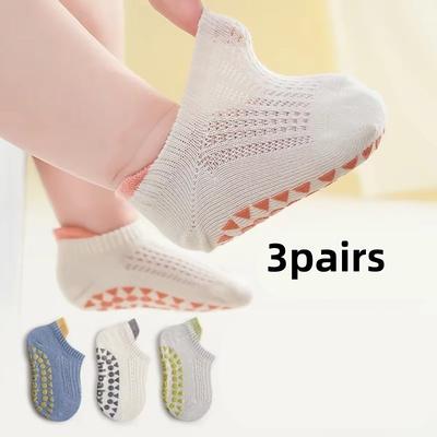 3 Pairs Babys Cotton Thin Mesh Socks Comfy Breathable Kids Boys Girls Non-slip Floor Socks
