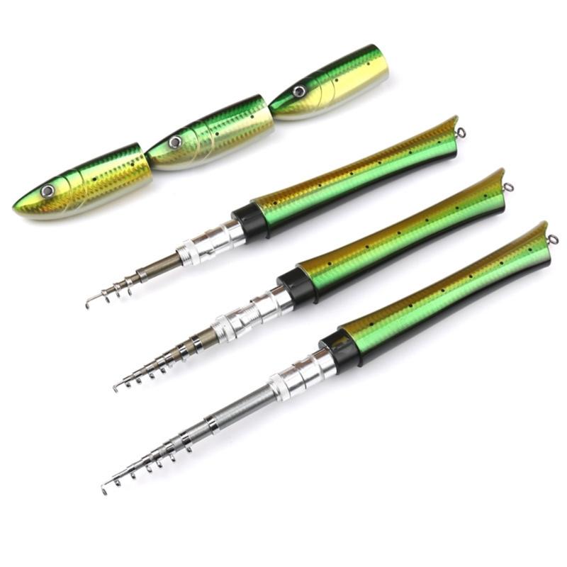 Mini Pen Fishings Rod Portables Fish Shaped Telescopic Spinnings Rod Castings Fishings Poles Sea Ice Fishings Poles