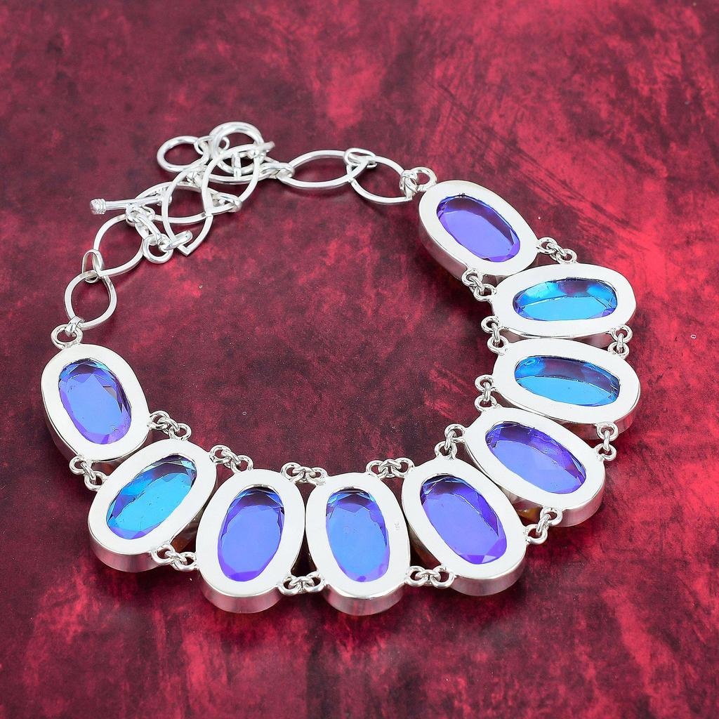 Mystic Topaz Handmade Gemstone Necklace, 925 Solid Sterling Silver Necklace Antique Jewelry, For Thanksgiving