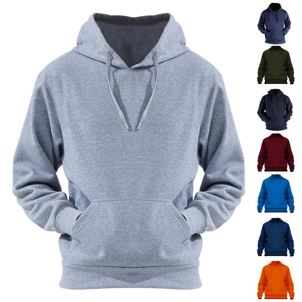 Men's -color Casual Sports Hoodie, Men's Fleece Warm Large Pocket Loose Sweatshirt