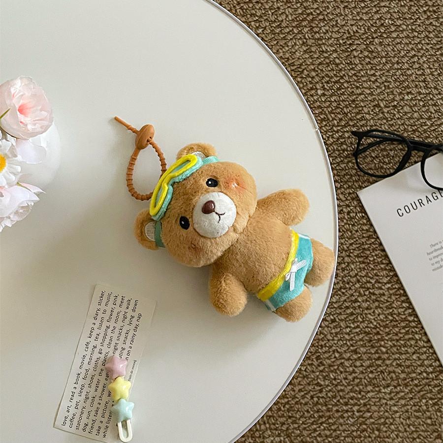 Soft Plush Toy Keychain Featuring Adorable Swimming Bear For Kids And Teens