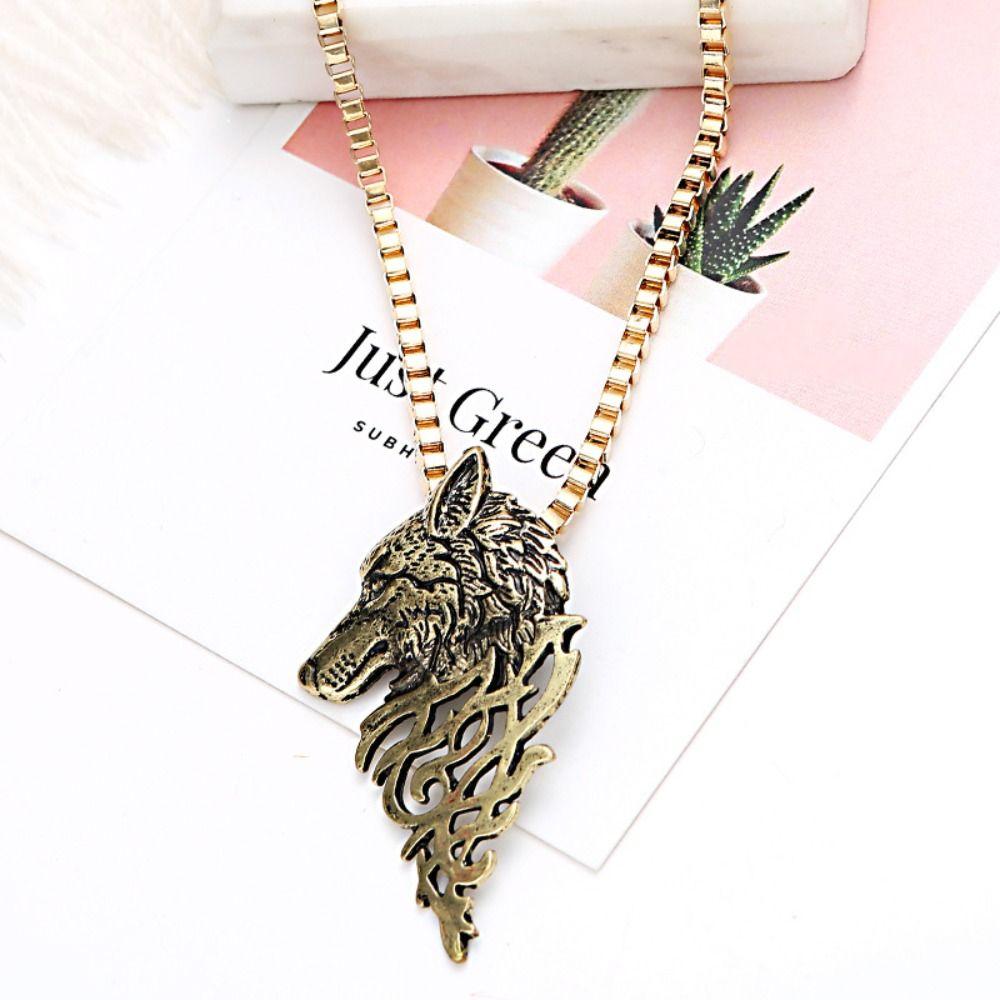 Punk Animal Wolf Head Pendant Metal Man Necklace Fashion Jewelry Korean Style Choker Clavicle Chain