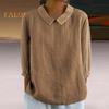 Women Shirt Doll Collar 3/4 Sleeve Pullover Tops Solid Color Loose Fit Thin Shirt Tops Casual Daily Wear