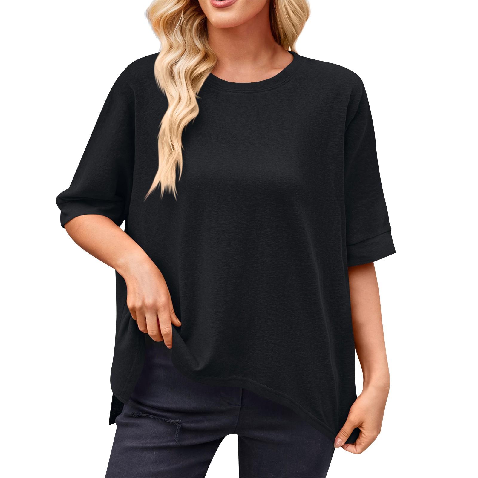 

Летняя футболка-пуловер с круглым вырезом и короткими рукавами для женщин XL чёрный