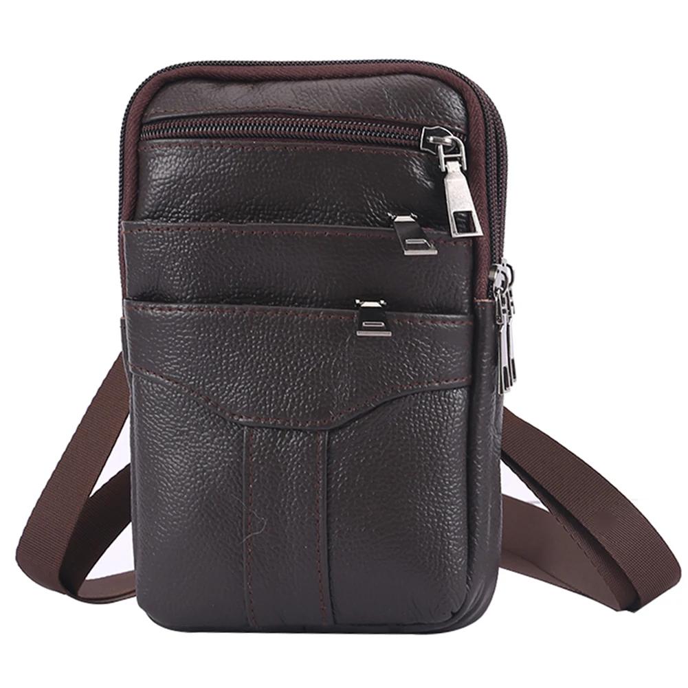 Men Leather Waist Bag Shoulder Crossbody Bags Retro Cowhide Pocket Mobile Phone Belt Bum Outdoor Case Pouch