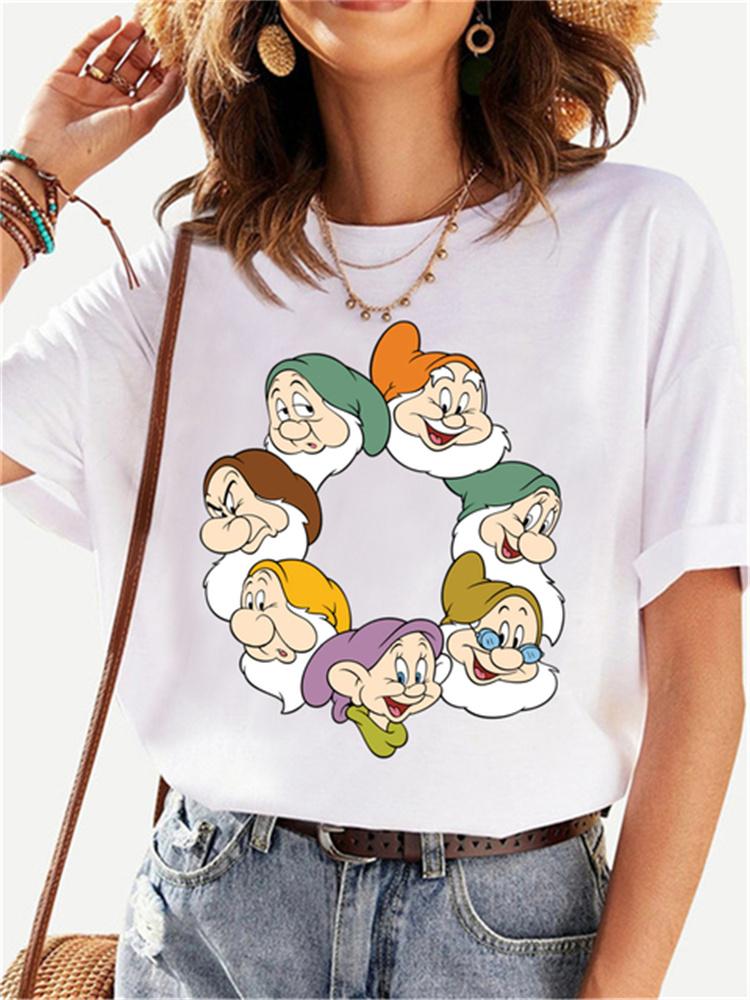 MINISO Disney Princess Female Clothes Snow White and The Seven Dwarfs Women's Trend Harajuku Short Sleeves Tshirt Women T-shirt