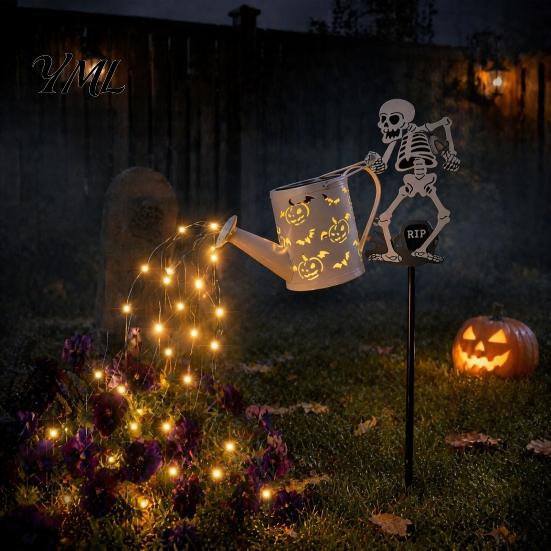 Unique Magic Cauldron Decor Solar Christmas Santa Yard Light, Witch Skull Projection Garden Stake Lamp with LED Flowing Water Lanterns & Waterfall