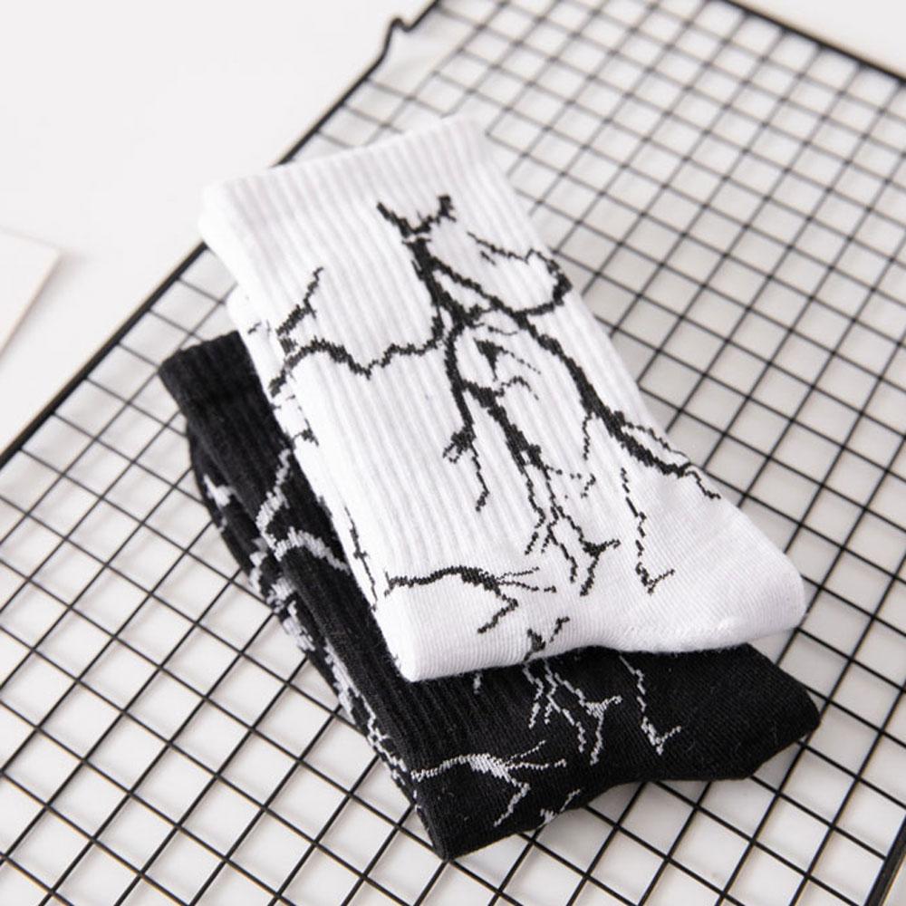 Harajuku Hip-Hop Street Sports Skate Socks Tie Dye Lightning Designer Happy White Socks Women