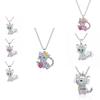 Colorful Heart Cat Necklace With Electroplated Finish For Women Jewelry