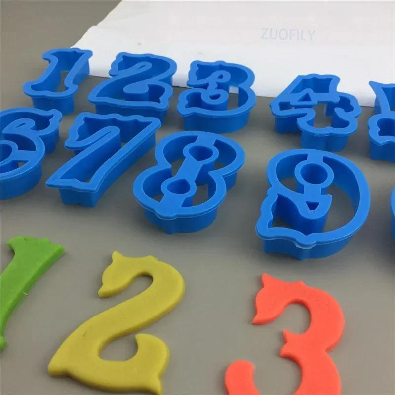 10Pcs/set Large 0-9 Arabic Numbers Cookie Cutter Molds Plastic 3D Pressable Biscuit Fondant Stamps DIY Birthday Cake Decoration