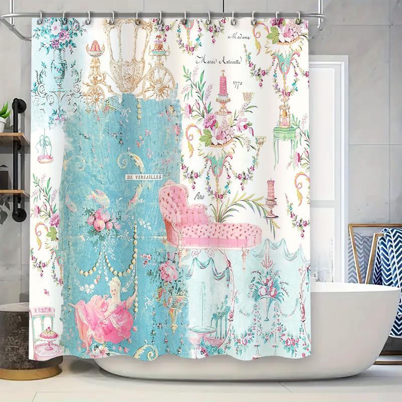 Elegant French Baroque Shower Curtain Vintage Rococo Floral Pattern Bathroom Decor Parisian Chic Home Textile Wall Hanging