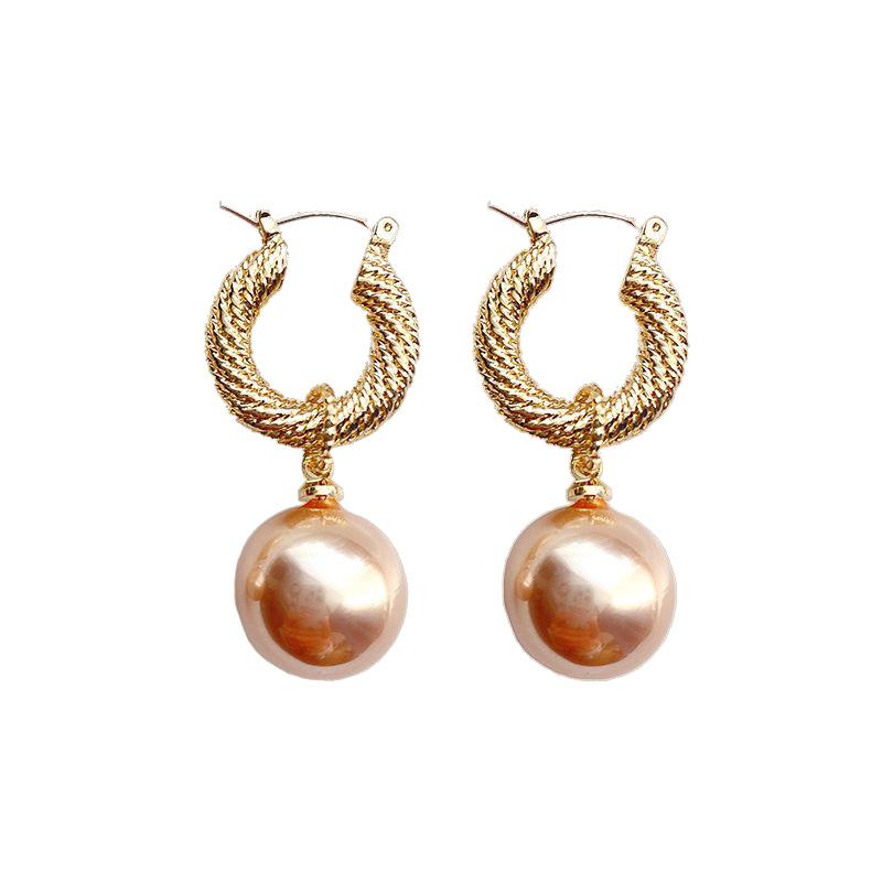French Champagne Pearl Earrings Retro High-end Hong Kong Style Earrings Women's Tide Earrings Temperament Light Luxury Ear Buckles