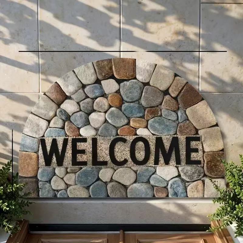 Blumenmosaik Fußmatte - Vintage Halbkreis Gummi Rückseite, Innen-/Außenbereich Teppich, Strapazierfähige Bequeme Bodenmatte für Heimdekor