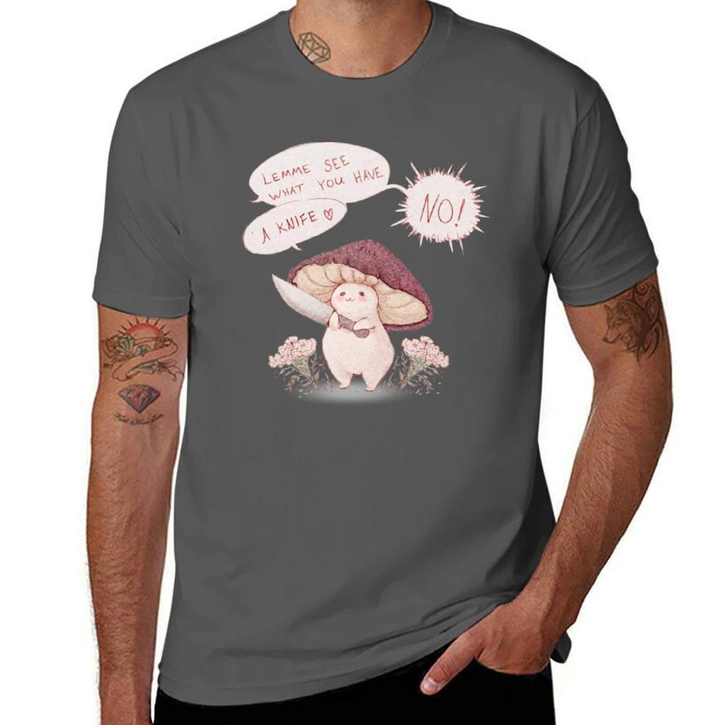 Let Me See What You Have Little Mushroom Text Tshirt Basic All Season Solid Tshirt
