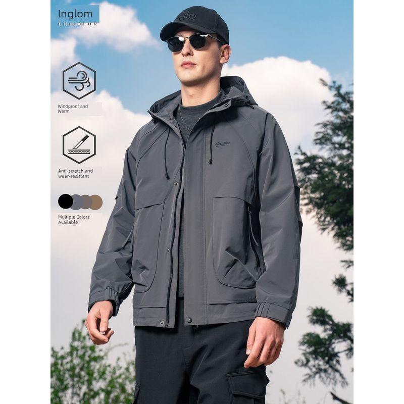 Yingjuelun Urban Light Outdoor Hooded Work Jacket for Men 2025 Autumn and Winter Windproof Mountaineering Functional Windbreaker