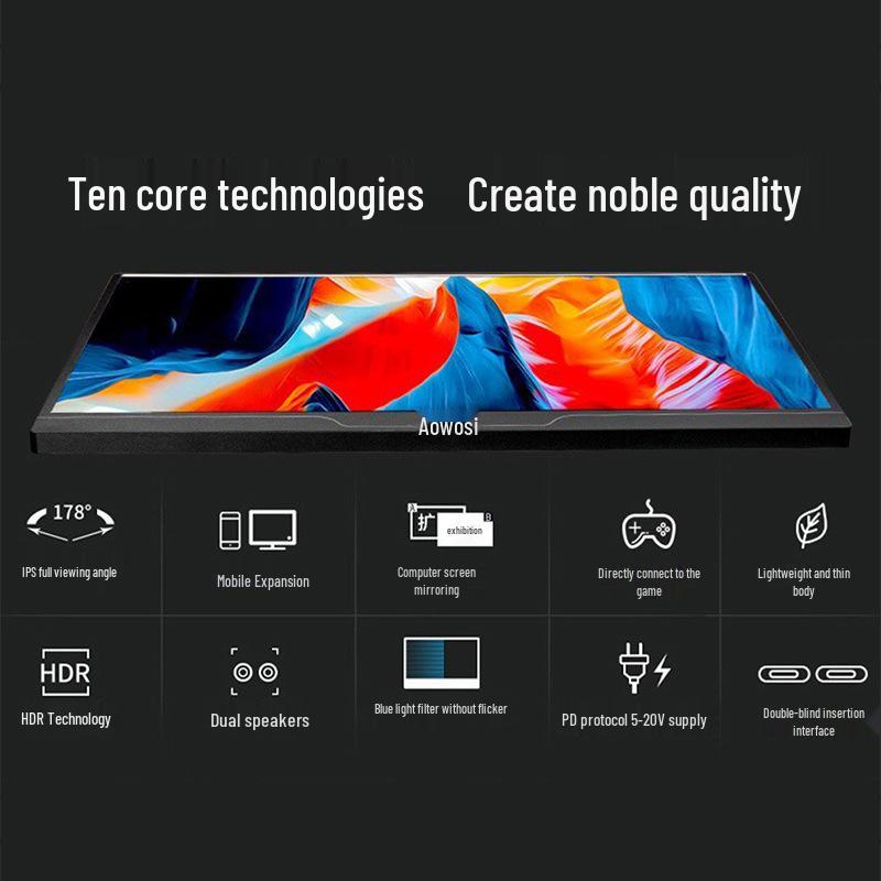 14" Esports Gaming Monitor, 1200P, Metal Shell, Single-Line Power, PS5 Extended Display