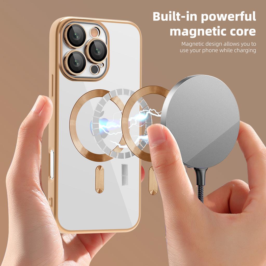Applicable To IPhone16E Magnetic Card Bag Mobile Phone Case Apple 15PRO Electroplating Anti-fall 14 Protective Case
