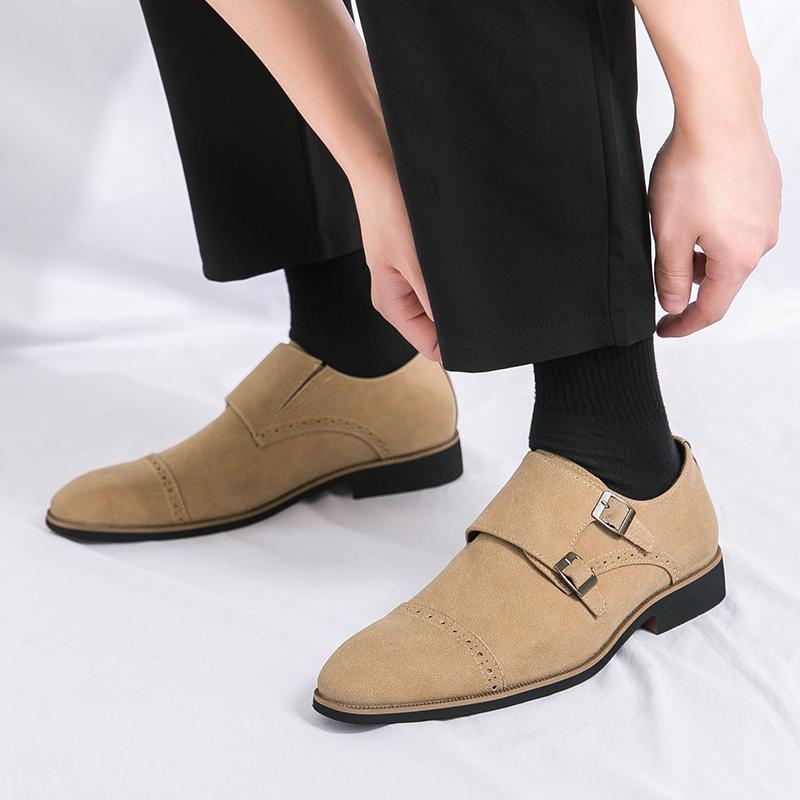 Fashion Monk Leather Shoes Men Loafers Slip on Business Casual Leather Shoes Classic Moccasins Breathable Men Flats Soft Driving Shoes