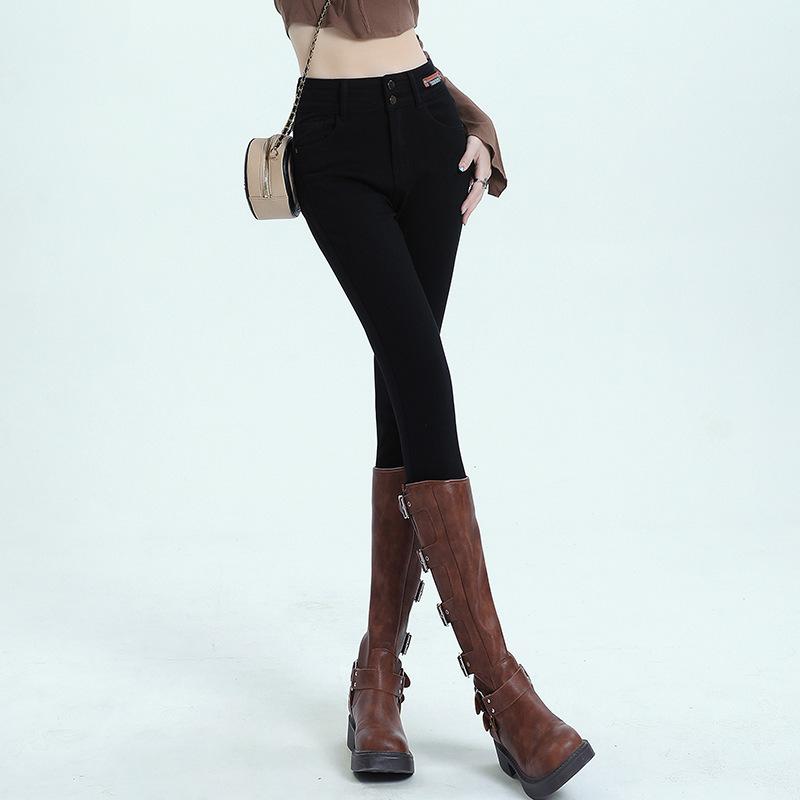Autumn and Winter Tight Jeans for Women In Autumn and Winter Black High-waisted Slimming Pencil Pants for Autumn and Winter