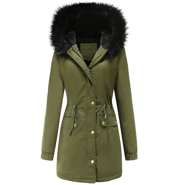 

Women Warm Hooded Long Winter Parka Coat Fleece Lined Padded Thickened Military Puffer Jacket Faux Fur Overcoat Casual Fashion Outerwear New S зелёный