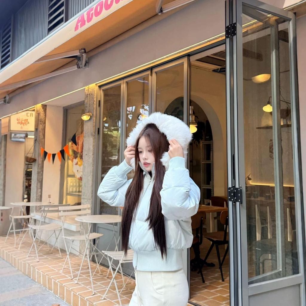 White duck down big fur collar down jacket women's short waist small jacket small waist medium and short