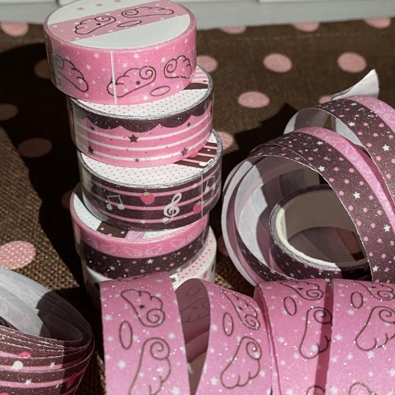 Sweet Pink Brown Strawberry Tape Flash Sand Hand Account Decorative Tape Collage Planner Diy School Stationary Sticker Gift