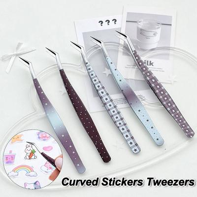 Antistatische Gebogen Pincetjes Wimperextensie Pincet Miniature Scène Stickers