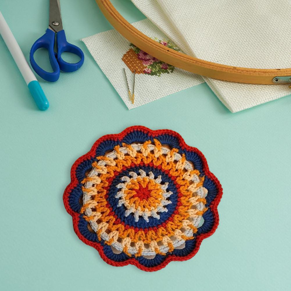 Kit Materiali Fai da Te per Sottobicchiere Mandala Colorato all'Uncinetto con Gancio per Uncinetto Sottobicchiere in Ceramica a Mandala per Adulti e Principianti