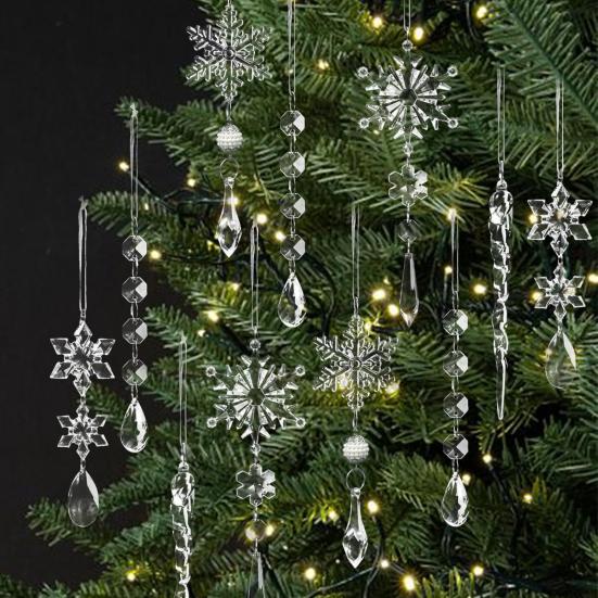 18 Pcs Crystal Christmas Ornaments for Tree Clear Acrylic Snowflake Icicle Hanging Ornaments with Drop Pendants for Winter Wonderland Chandelier