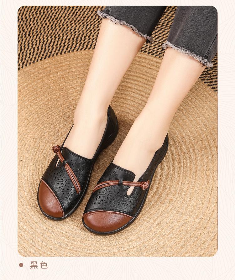 Fashion New Casual Mother Flats Summer Hollow Out Moccasins Women's Slip On Shoes 42 String Loafers Woman Faux Leather Flats Patchwork