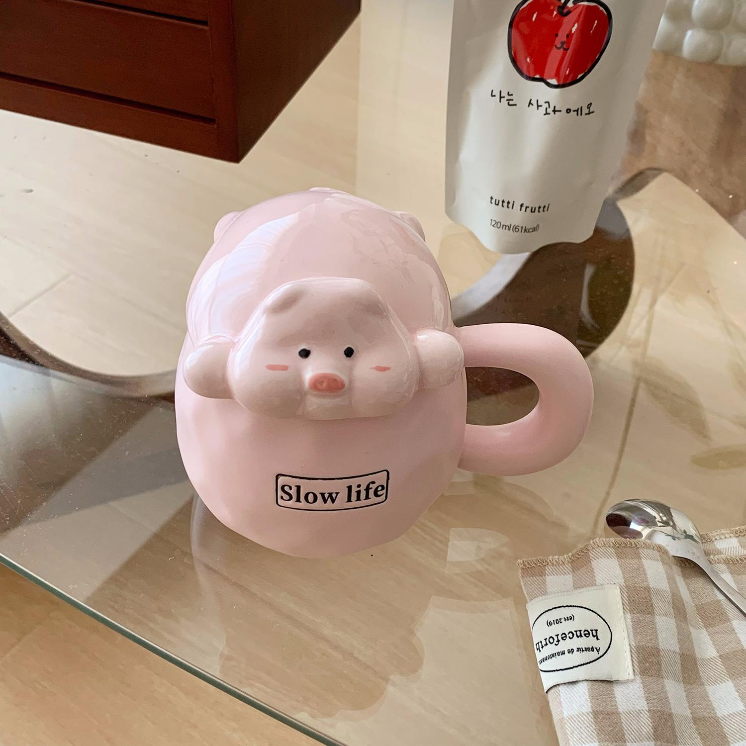 Mug With Lid Cute Water Cup Couple Creative High-Value Ceramic Cup Birthday Gift For Girlfriends And Girlfriends 301-400ml