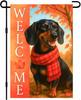 Thanksgiving Fall Garden Ag 12x18 Inch Dachshund Dog Red Plaid Scarf Outdoor Ag Double Sided Autumn Puppy Yard Banner Wi