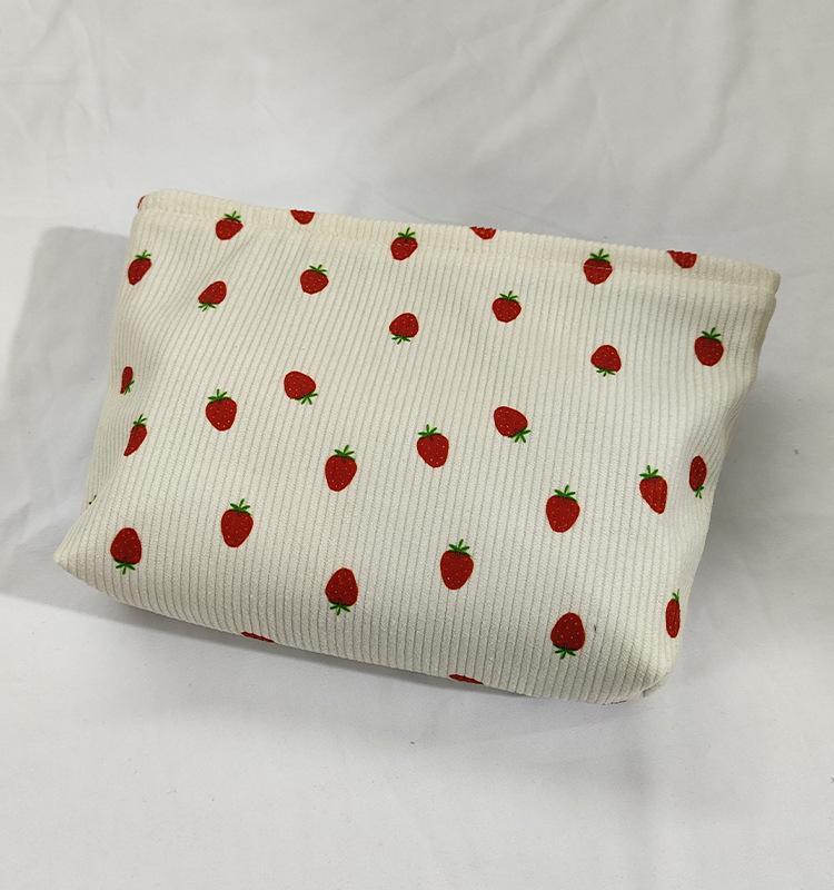 Chic Makeup Bag Lightweight Corduroy Makeup Bag Chic Cherry Pattern Red Cherries White with Golden Zipper Toiletries