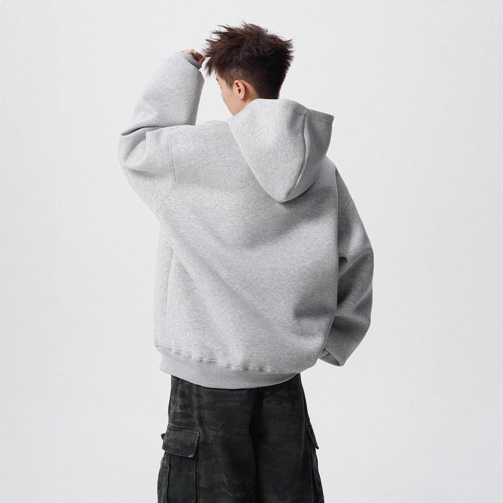 Men's American Style White Hoodie - Autumn/Winter 2025 New Arrival, Plus Velvet, Thickened, High Street Trendy, Heavyweight Pullover